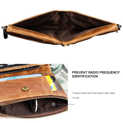 LT3533 Long Crazy Horse Texture Cowhide Leather Folding Anti-magnetic RFID Wallet Clutch Bag for Men, with Card Slots & Shoulder Strap, LT3533 Black, LT3533 Coffee, LT3533 Blue, LT3533 Red, LT3533 Yellowish-brown