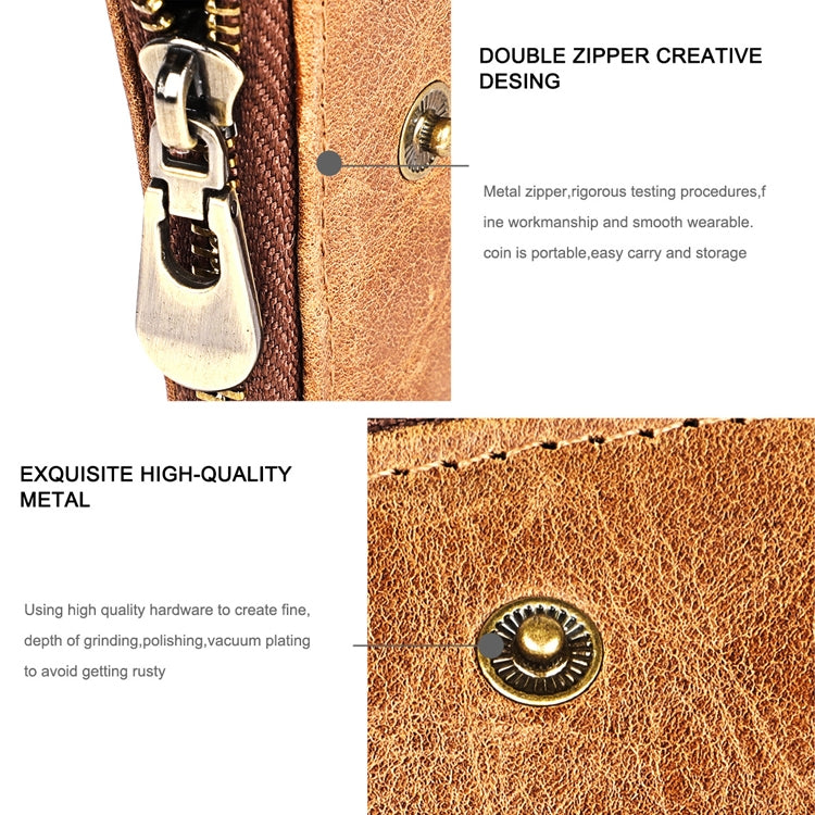 LT3533 Long Crazy Horse Texture Cowhide Leather Folding Anti-magnetic RFID Wallet Clutch Bag for Men, with Card Slots & Shoulder Strap, LT3533 Black, LT3533 Coffee, LT3533 Blue, LT3533 Red, LT3533 Yellowish-brown