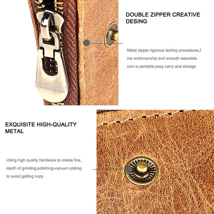LT3533 Long Crazy Horse Texture Cowhide Leather Folding Anti-magnetic RFID Wallet Clutch Bag for Men, with Card Slots & Shoulder Strap, LT3533 Black, LT3533 Coffee, LT3533 Blue, LT3533 Red, LT3533 Yellowish-brown