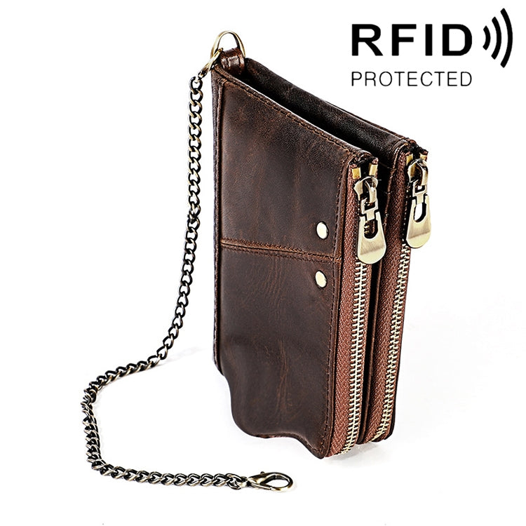 LT3533 Long Crazy Horse Texture Cowhide Leather Folding Anti-magnetic RFID Wallet Clutch Bag for Men, with Card Slots & Shoulder Strap, LT3533 Black, LT3533 Coffee, LT3533 Blue, LT3533 Red, LT3533 Yellowish-brown