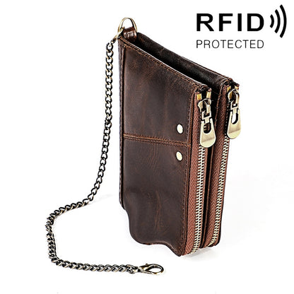 LT3533 Long Crazy Horse Texture Cowhide Leather Folding Anti-magnetic RFID Wallet Clutch Bag for Men, with Card Slots & Shoulder Strap, LT3533 Black, LT3533 Coffee, LT3533 Blue, LT3533 Red, LT3533 Yellowish-brown