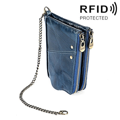LT3533 Long Crazy Horse Texture Cowhide Leather Folding Anti-magnetic RFID Wallet Clutch Bag for Men, with Card Slots & Shoulder Strap, LT3533 Black, LT3533 Coffee, LT3533 Blue, LT3533 Red, LT3533 Yellowish-brown