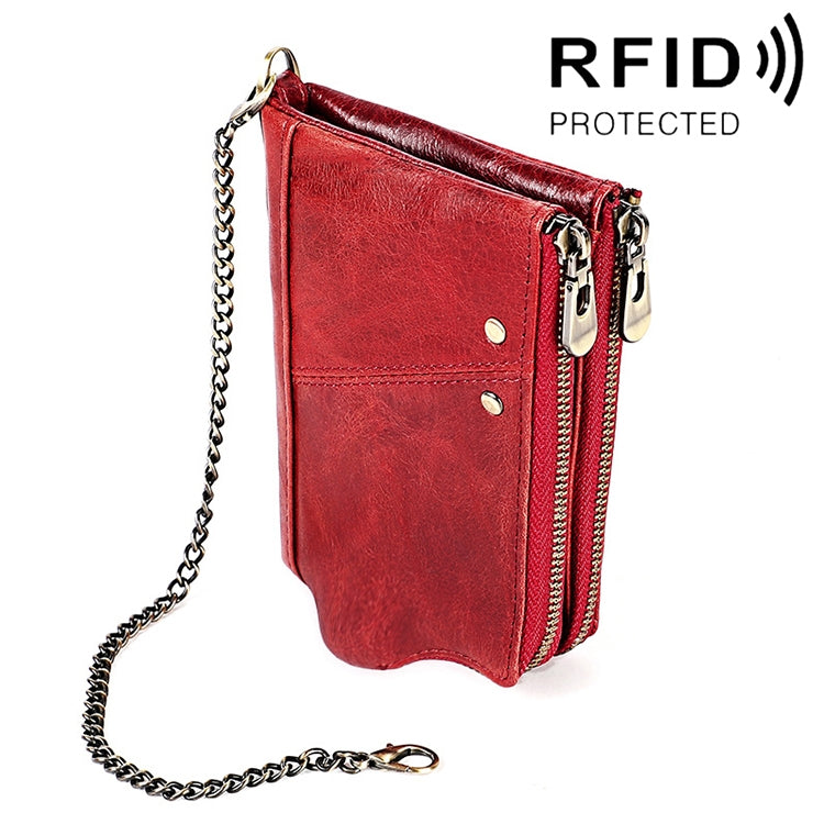 LT3533 Long Crazy Horse Texture Cowhide Leather Folding Anti-magnetic RFID Wallet Clutch Bag for Men, with Card Slots & Shoulder Strap, LT3533 Black, LT3533 Coffee, LT3533 Blue, LT3533 Red, LT3533 Yellowish-brown