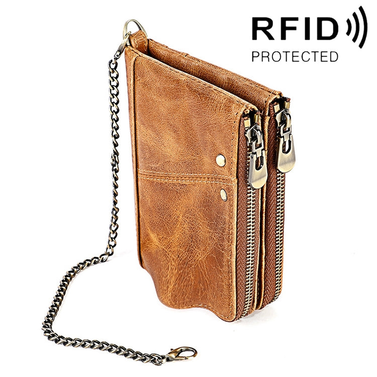 LT3533 Long Crazy Horse Texture Cowhide Leather Folding Anti-magnetic RFID Wallet Clutch Bag for Men, with Card Slots & Shoulder Strap, LT3533 Black, LT3533 Coffee, LT3533 Blue, LT3533 Red, LT3533 Yellowish-brown