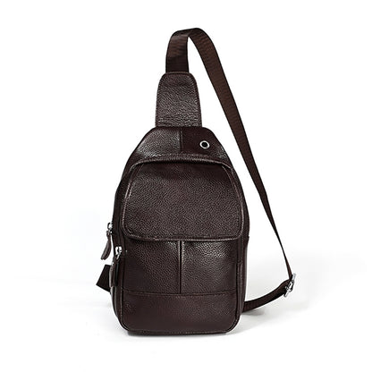 6023 Casual Litchi Texture Soft Face Full-grain Cowhide One Shoulder Crossbody Bag for Men, Red, Brown, Black, Coffee