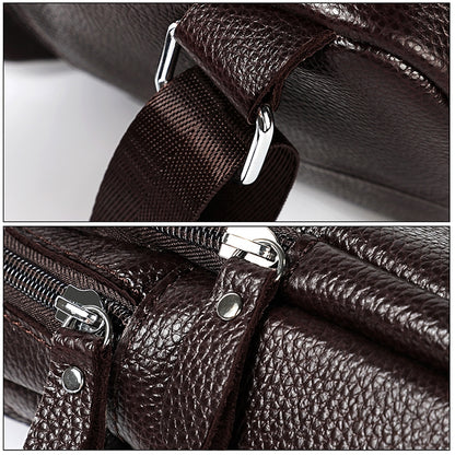 6023 Casual Litchi Texture Soft Face Full-grain Cowhide One Shoulder Crossbody Bag for Men, Red, Brown, Black, Coffee