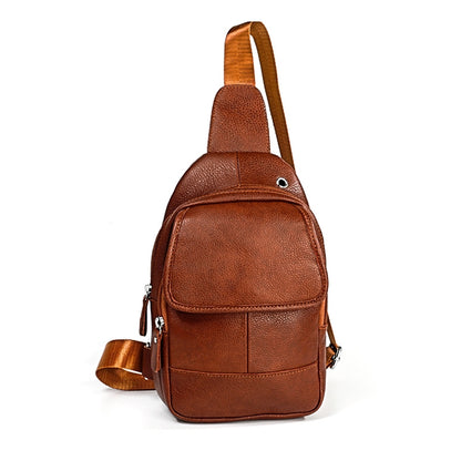6023 Casual Litchi Texture Soft Face Full-grain Cowhide One Shoulder Crossbody Bag for Men, Red, Brown, Black, Coffee