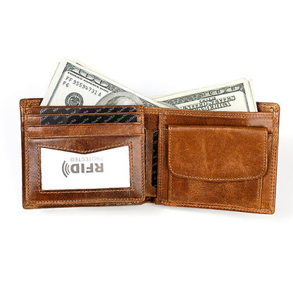 8020 Horizontal Retro Crazy Horse Texture Leather Anti-magnetic RFID Wallet Clutch Bag for Men, with Card Slots, 8020 Yellowish-brown, 8020 Black, 8020 Coffee