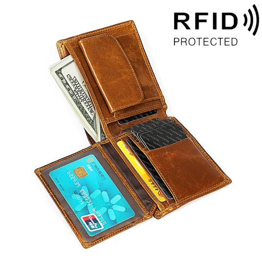 8020 Horizontal Retro Crazy Horse Texture Leather Anti-magnetic RFID Wallet Clutch Bag for Men, with Card Slots, 8020 Yellowish-brown, 8020 Black, 8020 Coffee