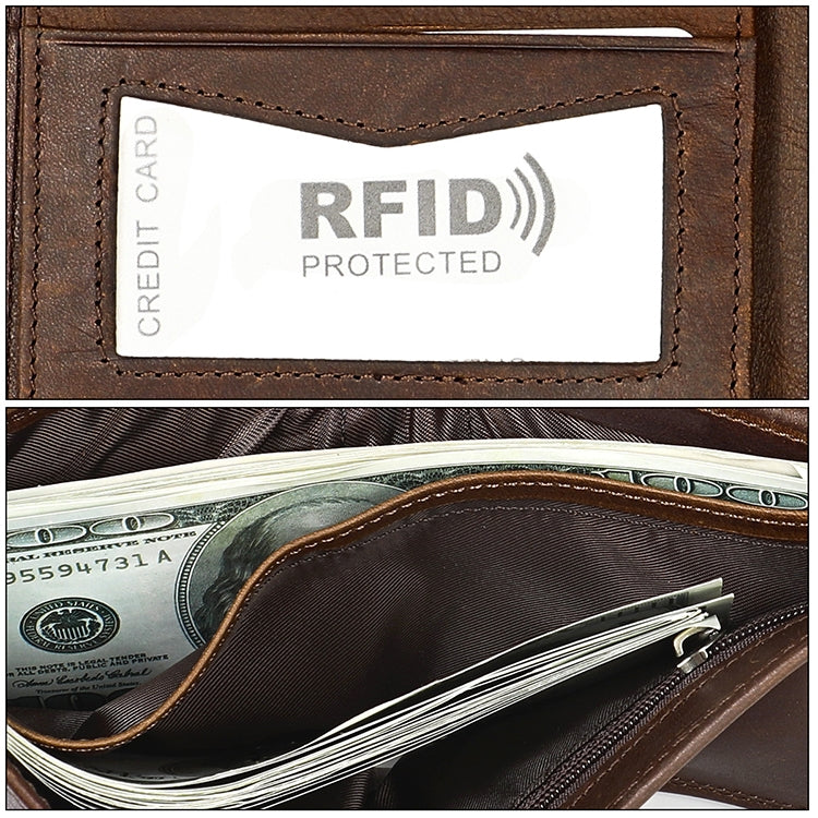 8020 Horizontal Retro Crazy Horse Texture Leather Anti-magnetic RFID Wallet Clutch Bag for Men, with Card Slots, 8020 Yellowish-brown, 8020 Black, 8020 Coffee