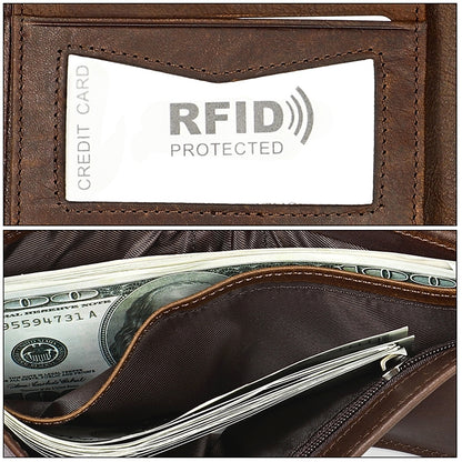 8020 Horizontal Retro Crazy Horse Texture Leather Anti-magnetic RFID Wallet Clutch Bag for Men, with Card Slots, 8020 Yellowish-brown, 8020 Black, 8020 Coffee