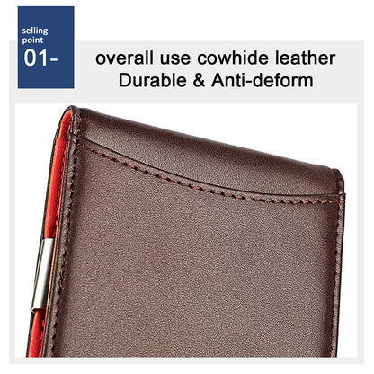 9606 Cowhide Leather Anti-magnetic RFID Multiple Card Slots Wallet for Men, with Zipper Bag, 9606 Black, 9606 Coffee