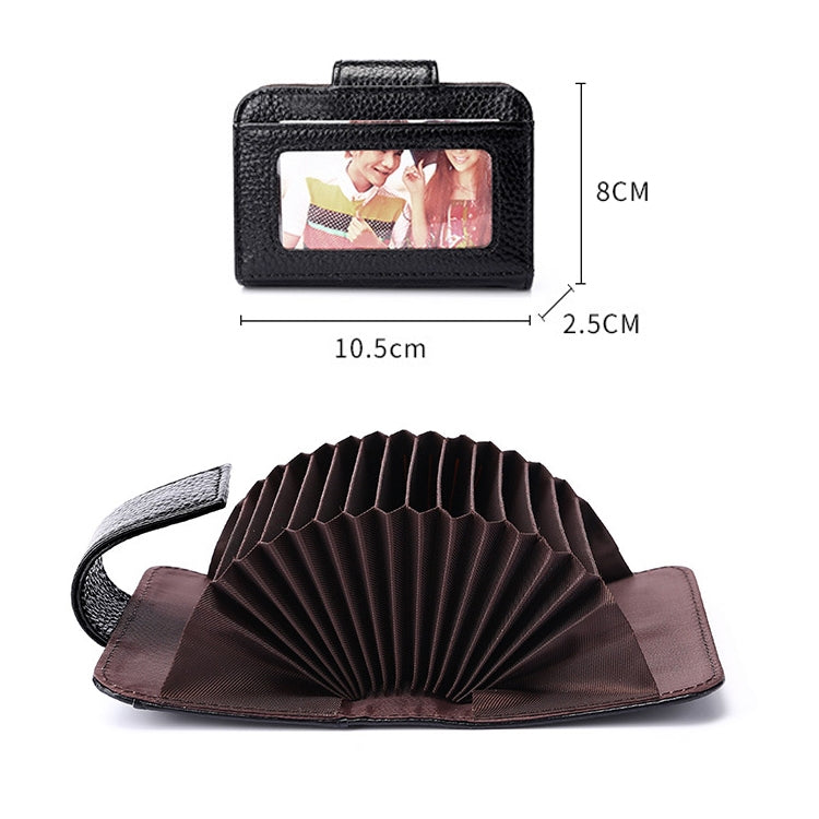 KB188 Horizontal Cowhide Leather Organ Shape Multiple Card Slots Anti-magnetic RFID Wallet for Ladies, with Transparent Window, KB188 Black, KB188 Coffee, KB188 Purple, KB188 Rose Red, KB188 Sapphire Blue