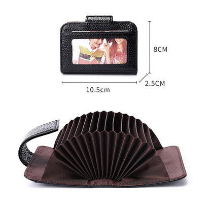 KB188 Horizontal Cowhide Leather Organ Shape Multiple Card Slots Anti-magnetic RFID Wallet for Ladies, with Transparent Window, KB188 Black, KB188 Coffee, KB188 Purple, KB188 Rose Red, KB188 Sapphire Blue