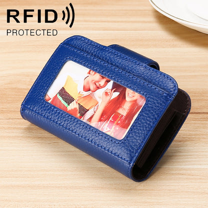 KB188 Horizontal Cowhide Leather Organ Shape Multiple Card Slots Anti-magnetic RFID Wallet for Ladies, with Transparent Window, KB188 Black, KB188 Coffee, KB188 Purple, KB188 Rose Red, KB188 Sapphire Blue