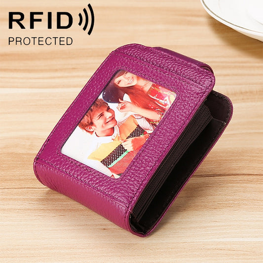 KB189 Vertical Cowhide Leather Organ Shape Multiple Card Slots Anti-magnetic RFID Wallet for Ladies, with Transparent Window, KB189 Purple, KB189 Rose Red, KB189 Sapphire Blue, KB189 Black, KB189 Coffee