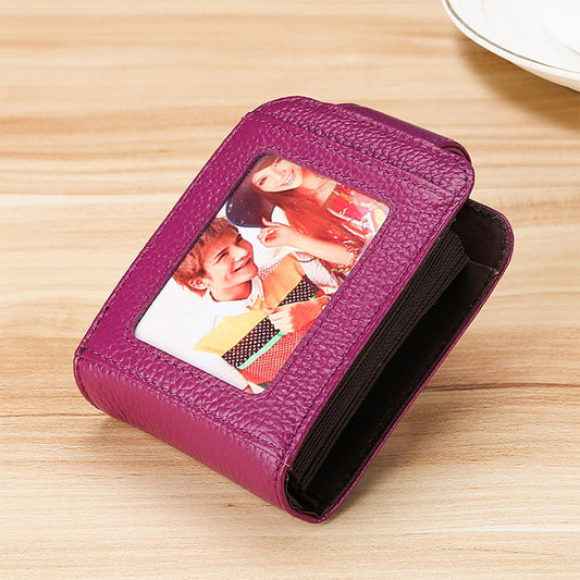 KB189 Vertical Cowhide Leather Organ Shape Multiple Card Slots Anti-magnetic RFID Wallet for Ladies, with Transparent Window, KB189 Purple, KB189 Rose Red, KB189 Sapphire Blue, KB189 Black, KB189 Coffee
