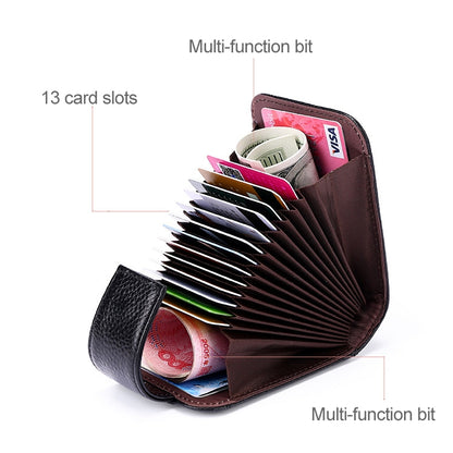 KB189 Vertical Cowhide Leather Organ Shape Multiple Card Slots Anti-magnetic RFID Wallet for Ladies, with Transparent Window, KB189 Purple, KB189 Rose Red, KB189 Sapphire Blue, KB189 Black