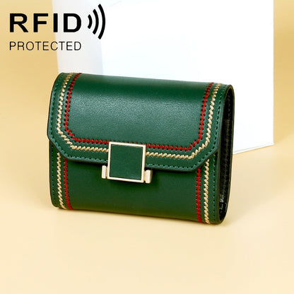 KB190 Cover Type Snap Button Cowhide Leather Organ Shape Multiple Card Slots Anti-magnetic RFID Wallet for Ladies, KB190 Pink, KB190 Lake Blue, KB190 Light Purple, KB190 Purple, KB190 Army Green, KB190 Dark Blue