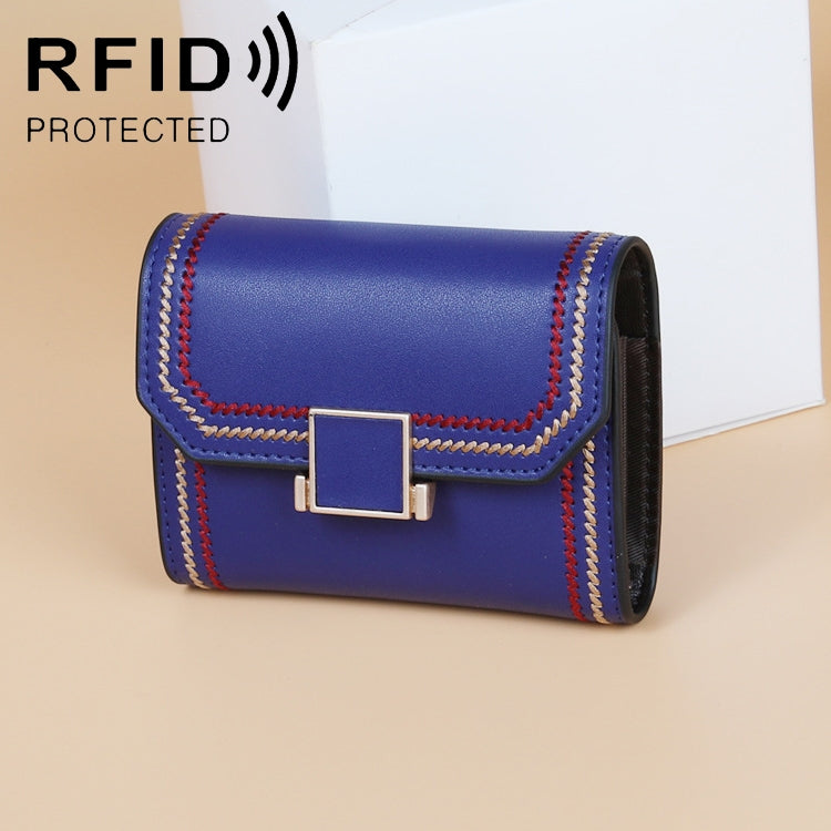 KB190 Cover Type Snap Button Cowhide Leather Organ Shape Multiple Card Slots Anti-magnetic RFID Wallet for Ladies, KB190 Pink, KB190 Lake Blue, KB190 Light Purple, KB190 Purple, KB190 Army Green, KB190 Dark Blue