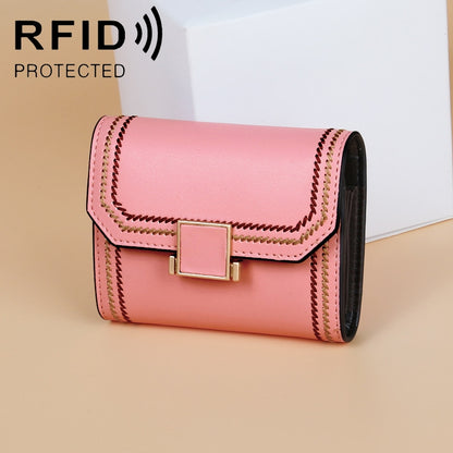 KB190 Cover Type Snap Button Cowhide Leather Organ Shape Multiple Card Slots Anti-magnetic RFID Wallet for Ladies, KB190 Pink, KB190 Lake Blue, KB190 Light Purple, KB190 Purple, KB190 Army Green, KB190 Dark Blue