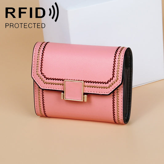 KB190 Cover Type Snap Button Cowhide Leather Organ Shape Multiple Card Slots Anti-magnetic RFID Wallet for Ladies, KB190 Pink, KB190 Lake Blue, KB190 Light Purple, KB190 Purple, KB190 Army Green, KB190 Dark Blue