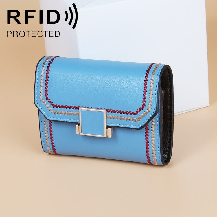 KB190 Cover Type Snap Button Cowhide Leather Organ Shape Multiple Card Slots Anti-magnetic RFID Wallet for Ladies, KB190 Pink, KB190 Lake Blue, KB190 Light Purple, KB190 Purple, KB190 Army Green, KB190 Dark Blue