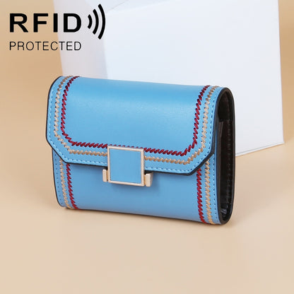 KB190 Cover Type Snap Button Cowhide Leather Organ Shape Multiple Card Slots Anti-magnetic RFID Wallet for Ladies, KB190 Pink, KB190 Lake Blue, KB190 Light Purple, KB190 Purple, KB190 Army Green, KB190 Dark Blue