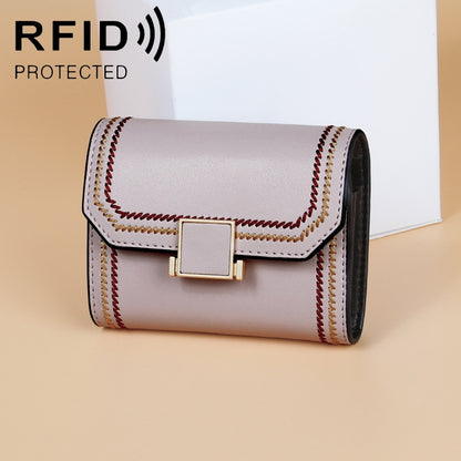 KB190 Cover Type Snap Button Cowhide Leather Organ Shape Multiple Card Slots Anti-magnetic RFID Wallet for Ladies, KB190 Pink, KB190 Lake Blue, KB190 Light Purple, KB190 Purple, KB190 Army Green, KB190 Dark Blue