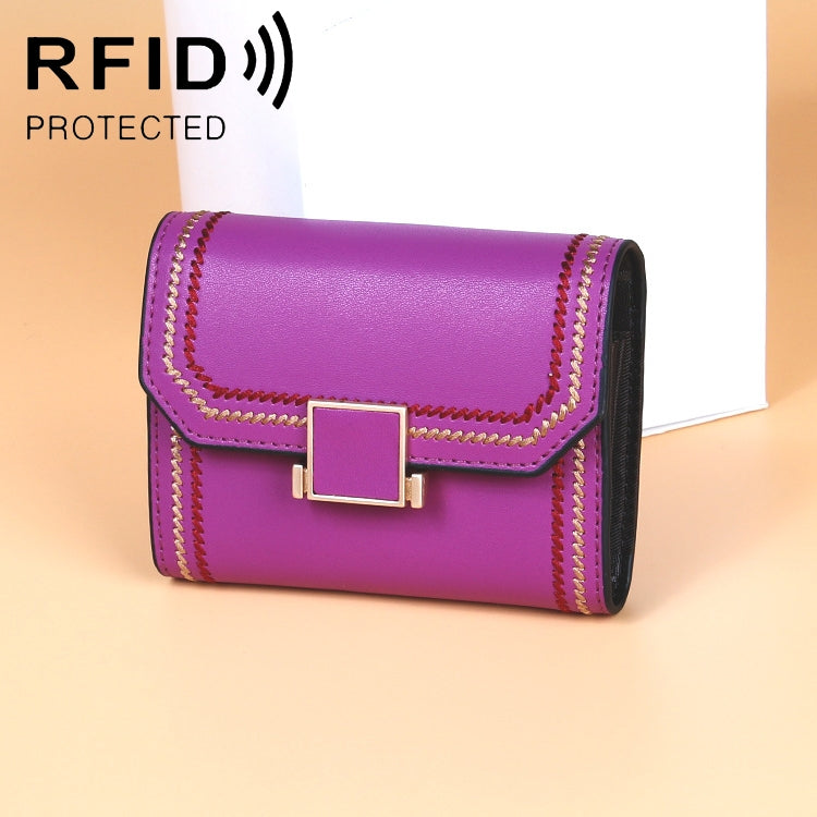 KB190 Cover Type Snap Button Cowhide Leather Organ Shape Multiple Card Slots Anti-magnetic RFID Wallet for Ladies, KB190 Pink, KB190 Lake Blue, KB190 Light Purple, KB190 Purple, KB190 Army Green, KB190 Dark Blue