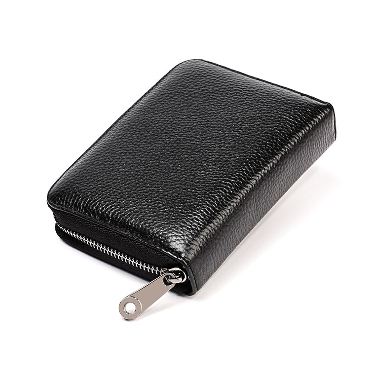 KB195 Zipper Cowhide Leather Double Row Organ Shape Multiple Card Slots Anti-magnetic RFID Wallet Clutch Bag for Ladies, KB195 Black, KB195 Coffee, KB195 Pink, KB195 Purple, KB195 Rose Red