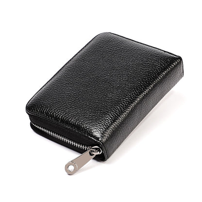 KB195 Zipper Cowhide Leather Double Row Organ Shape Multiple Card Slots Anti-magnetic RFID Wallet Clutch Bag for Ladies, KB195 Black, KB195 Coffee, KB195 Pink, KB195 Purple, KB195 Rose Red