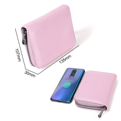 KB195 Zipper Cowhide Leather Double Row Organ Shape Multiple Card Slots Anti-magnetic RFID Wallet Clutch Bag for Ladies, KB195 Black, KB195 Coffee, KB195 Pink, KB195 Purple, KB195 Rose Red