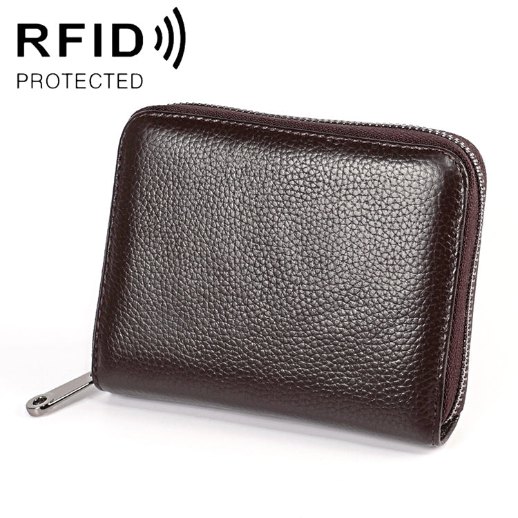 KB195 Zipper Cowhide Leather Double Row Organ Shape Multiple Card Slots Anti-magnetic RFID Wallet Clutch Bag for Ladies, KB195 Black, KB195 Coffee, KB195 Pink, KB195 Purple, KB195 Rose Red
