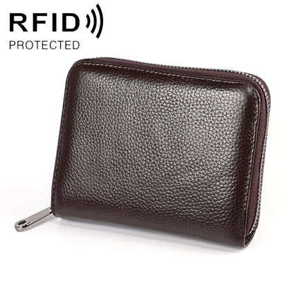KB195 Zipper Cowhide Leather Double Row Organ Shape Multiple Card Slots Anti-magnetic RFID Wallet Clutch Bag for Ladies, KB195 Black, KB195 Coffee, KB195 Pink, KB195 Purple, KB195 Rose Red