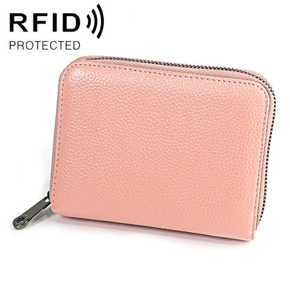 KB195 Zipper Cowhide Leather Double Row Organ Shape Multiple Card Slots Anti-magnetic RFID Wallet Clutch Bag for Ladies, KB195 Black, KB195 Coffee, KB195 Pink, KB195 Purple, KB195 Rose Red