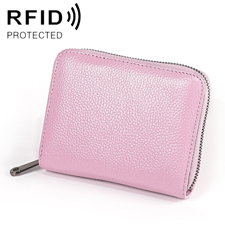 KB195 Zipper Cowhide Leather Double Row Organ Shape Multiple Card Slots Anti-magnetic RFID Wallet Clutch Bag for Ladies, KB195 Black, KB195 Coffee, KB195 Pink, KB195 Purple, KB195 Rose Red