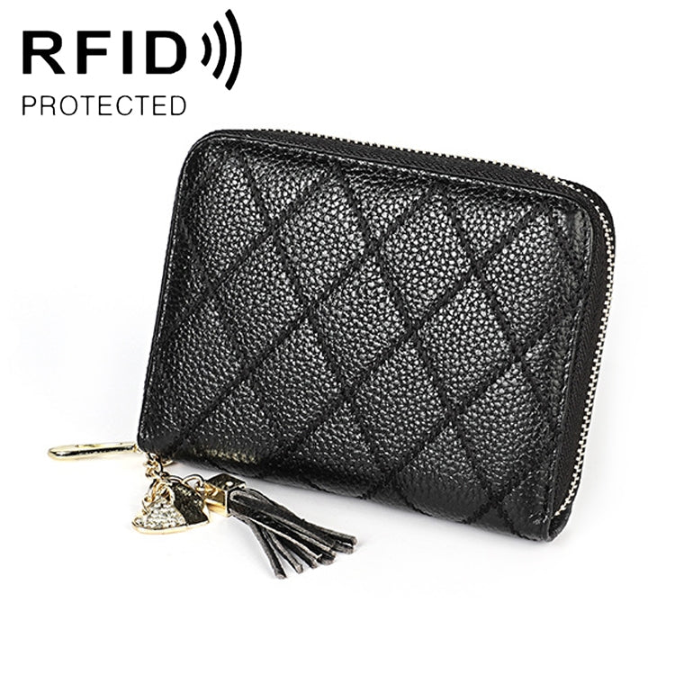 KB213 Diamond Texture Zipper Cowhide Leather Double Row Organ Shape Multiple Card Slots Anti-magnetic RFID Wallet Clutch Bag for Ladies, KB213 Pink, KB213 Blue, KB213 Light Pink, KB213 Rose Red, KB213 Black