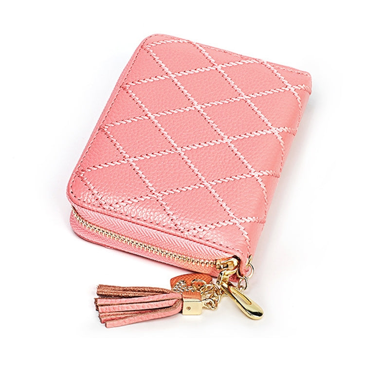 KB213 Diamond Texture Zipper Cowhide Leather Double Row Organ Shape Multiple Card Slots Anti-magnetic RFID Wallet Clutch Bag for Ladies, KB213 Pink, KB213 Blue, KB213 Light Pink, KB213 Rose Red, KB213 Black