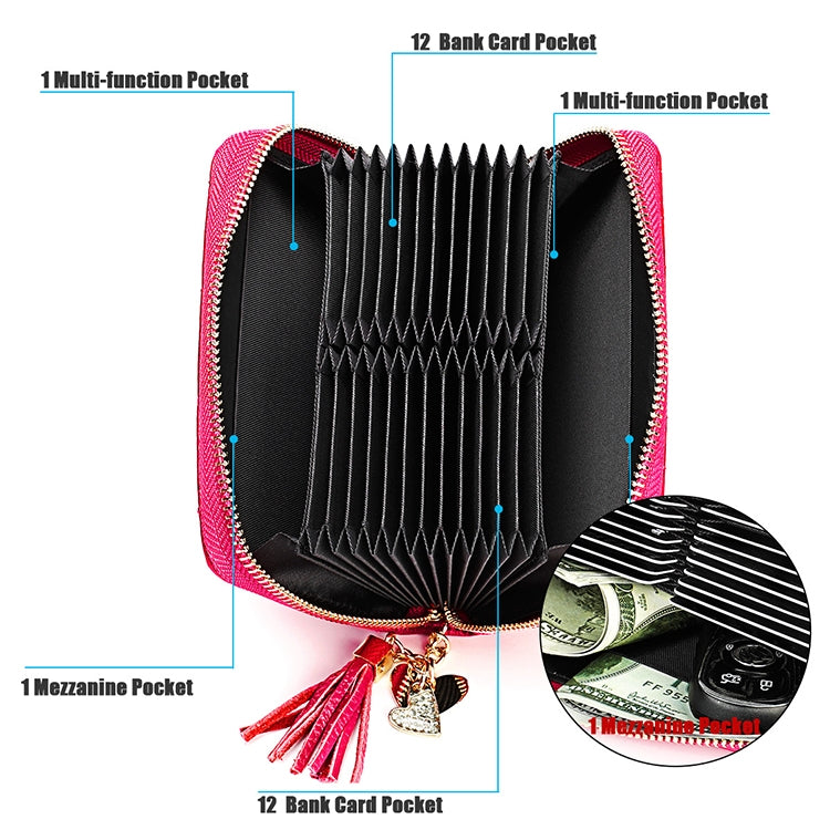 KB213 Diamond Texture Zipper Cowhide Leather Double Row Organ Shape Multiple Card Slots Anti-magnetic RFID Wallet Clutch Bag for Ladies, KB213 Pink, KB213 Blue, KB213 Light Pink, KB213 Rose Red, KB213 Black