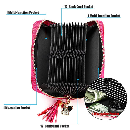 KB213 Diamond Texture Zipper Cowhide Leather Double Row Organ Shape Multiple Card Slots Anti-magnetic RFID Wallet Clutch Bag for Ladies, KB213 Pink, KB213 Blue, KB213 Light Pink, KB213 Rose Red, KB213 Black