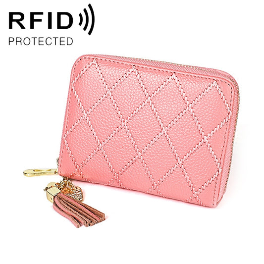 KB213 Diamond Texture Zipper Cowhide Leather Double Row Organ Shape Multiple Card Slots Anti-magnetic RFID Wallet Clutch Bag for Ladies, KB213 Pink, KB213 Blue, KB213 Light Pink, KB213 Rose Red, KB213 Black
