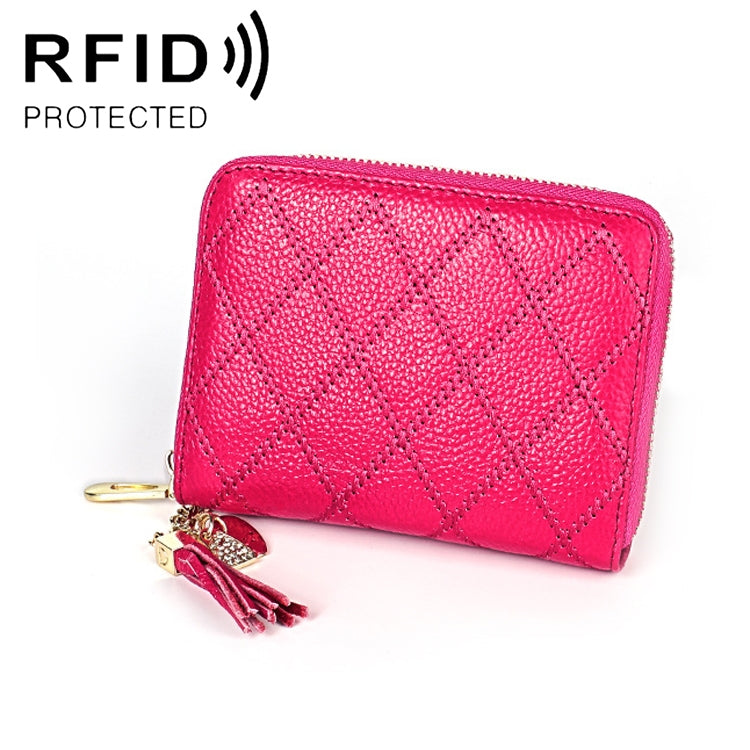 KB213 Diamond Texture Zipper Cowhide Leather Double Row Organ Shape Multiple Card Slots Anti-magnetic RFID Wallet Clutch Bag for Ladies, KB213 Pink, KB213 Blue, KB213 Light Pink, KB213 Rose Red, KB213 Black