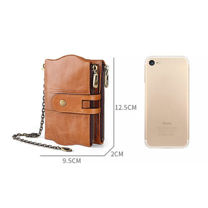 LT3539 Cowhide Leather Zipper Buckle Anti-magnetic RFID Wallet Clutch Bag for Men, with Card Slots & Shoulder Strap, LT3539 Shoulder Strap Black, LT3539 Shoulder Strap Blue, LT3539 Strap Red, LT3539 Yellowish-brown