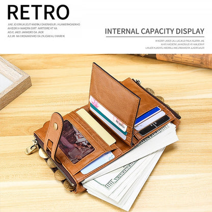 LT3539 Cowhide Leather Zipper Buckle Anti-magnetic RFID Wallet Clutch Bag for Men, with Card Slots & Shoulder Strap, LT3539 Shoulder Strap Black, LT3539 Shoulder Strap Blue, LT3539 Strap Red, LT3539 Yellowish-brown