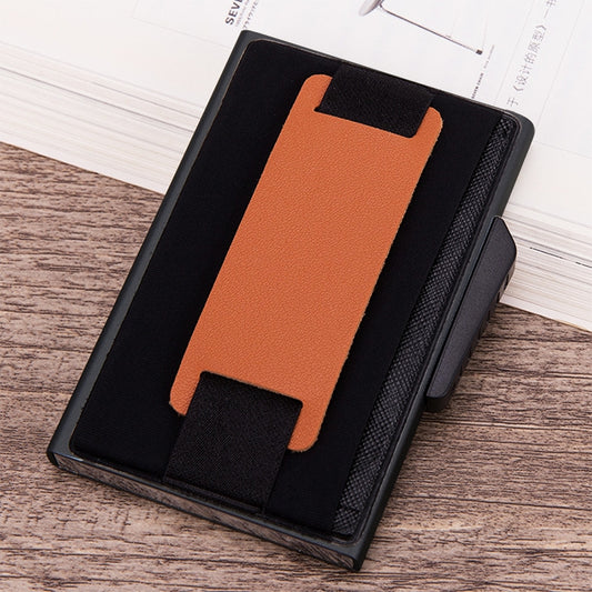 X-32C Automatically Pop-up Card Type Anti-magnetic RFID Anti-theft Men Aluminum Alloy B Dial Button Elastic Bag Wallet with PU Leather Strap, X-32C B Dial Button Black, X-32C B Dial Button Grey, X-32C B Dial Button Blue