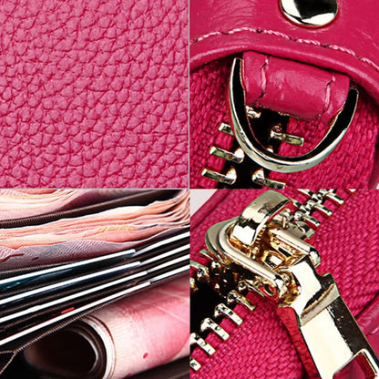 Genuine Cowhide Leather Litchi Texture Zipper Long Style Card Holder Wallet RFID Blocking Coin Purse Card Bag Protect Case with Hand Strap for Women, Size: 20*10.5*3cm