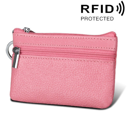 Cowhide Leather Zipper Solid Color Horizontal Card Holder Wallet RFID Blocking Coin Purse Card Bag Protect Case, Size: 11.4*7.4cm