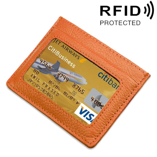Cowhide Leather Litchi Texture Open Type Solid Color Card Holder RFID Blocking Card Bag Protective Case