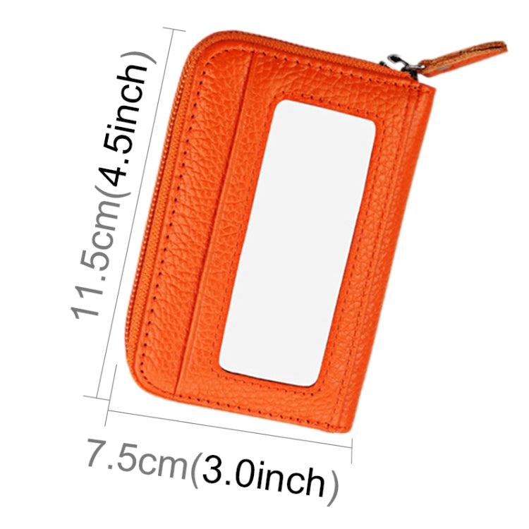 Genuine Cowhide Leather Solid Color Zipper Horizontal Card Holder Wallet RFID Blocking Card Bag Protect Case with 12 Card Slots, Size: 11.5*7.5cm